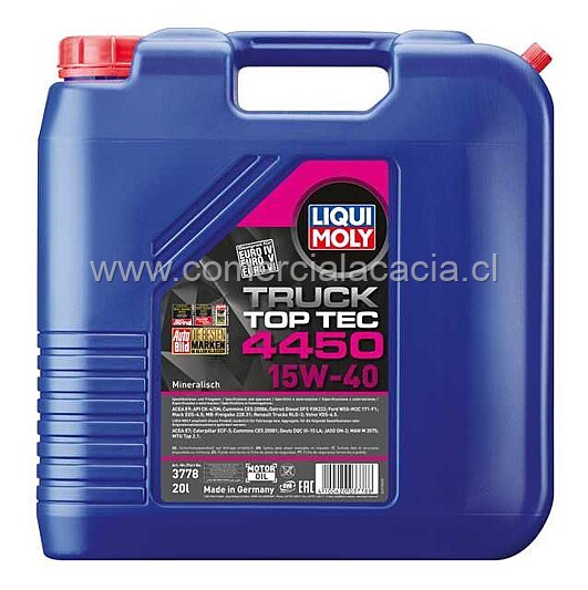 aceite liquimoly 15w40 top tec truck 4450 x20litros cj4 3778