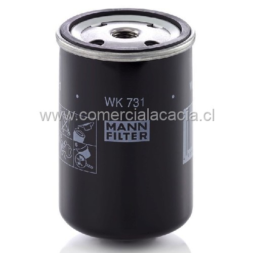 filtro de combustible WK731 MANN ATLAS COPCO ST 37DD- STS 95DD- CLARK RS 80- RS 80-2- TS 80- RW 140- RW 181- RW 180- CU 40- MASSEY-FERGUSON 55C Super- 55C Turbo- MF 66C- MF 77C- K 7V- MF 700C- G 82MD-
